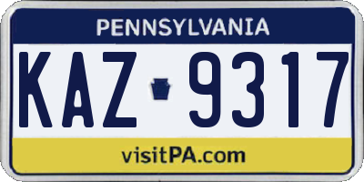 PA license plate KAZ9317
