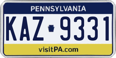 PA license plate KAZ9331