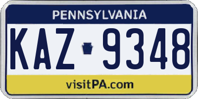 PA license plate KAZ9348