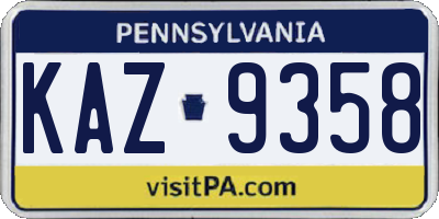 PA license plate KAZ9358