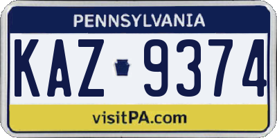 PA license plate KAZ9374