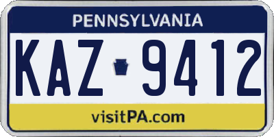 PA license plate KAZ9412