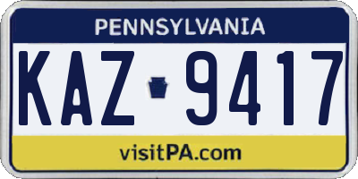 PA license plate KAZ9417