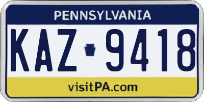 PA license plate KAZ9418