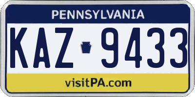 PA license plate KAZ9433