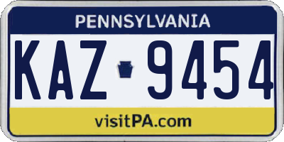 PA license plate KAZ9454