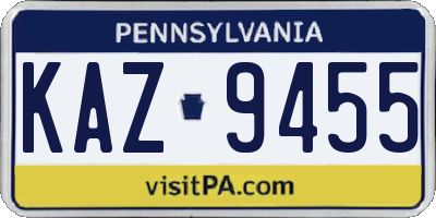 PA license plate KAZ9455