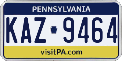 PA license plate KAZ9464