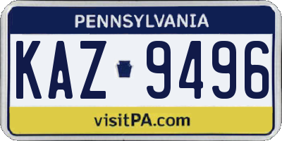 PA license plate KAZ9496