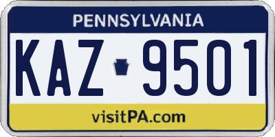 PA license plate KAZ9501