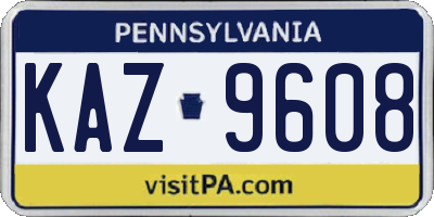 PA license plate KAZ9608