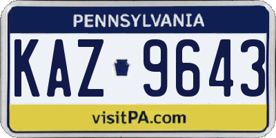 PA license plate KAZ9643