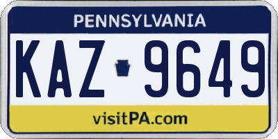 PA license plate KAZ9649