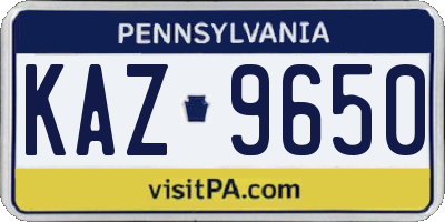 PA license plate KAZ9650