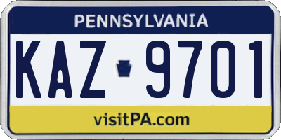 PA license plate KAZ9701
