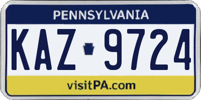 PA license plate KAZ9724