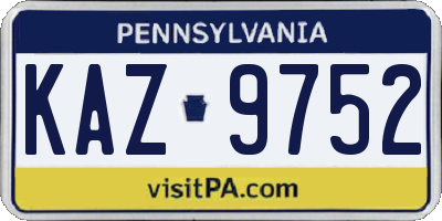 PA license plate KAZ9752