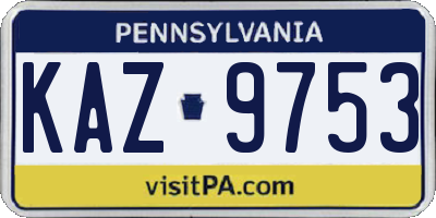PA license plate KAZ9753