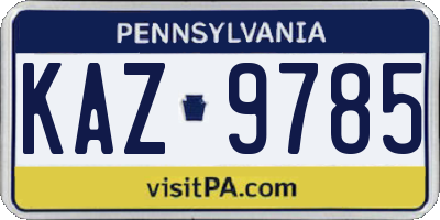 PA license plate KAZ9785