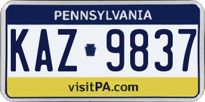 PA license plate KAZ9837