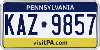 PA license plate KAZ9857
