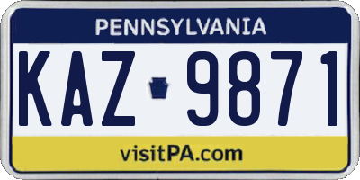PA license plate KAZ9871