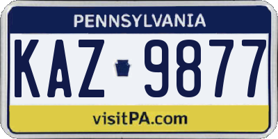 PA license plate KAZ9877
