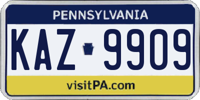 PA license plate KAZ9909