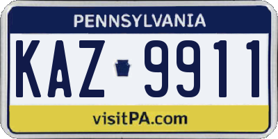 PA license plate KAZ9911