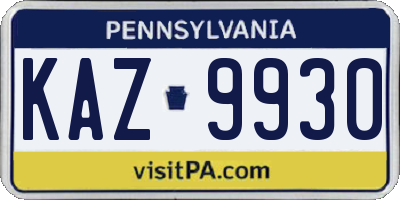PA license plate KAZ9930