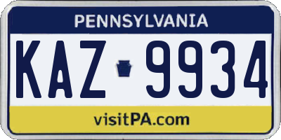 PA license plate KAZ9934