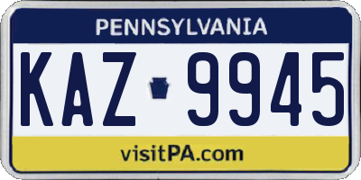PA license plate KAZ9945