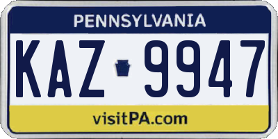 PA license plate KAZ9947