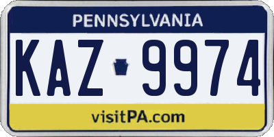 PA license plate KAZ9974