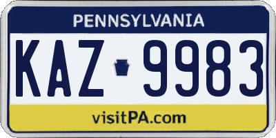 PA license plate KAZ9983