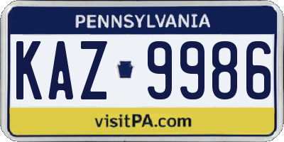 PA license plate KAZ9986