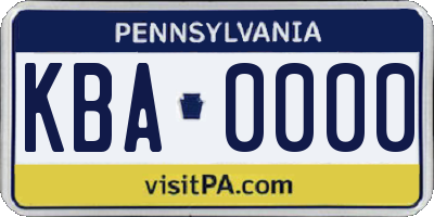 PA license plate KBA0000
