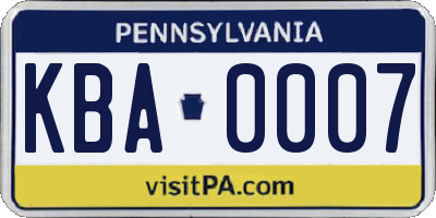 PA license plate KBA0007