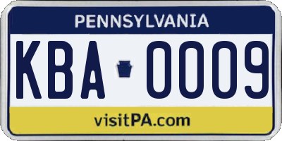 PA license plate KBA0009