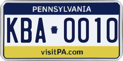 PA license plate KBA0010