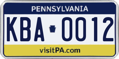 PA license plate KBA0012