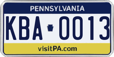 PA license plate KBA0013