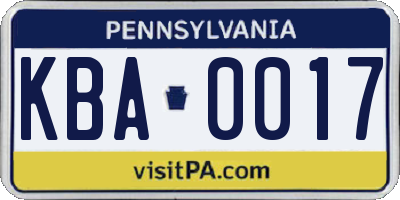 PA license plate KBA0017
