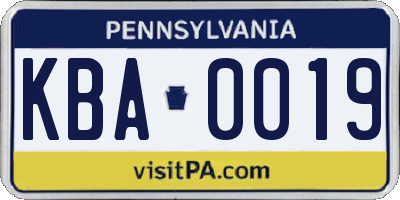 PA license plate KBA0019