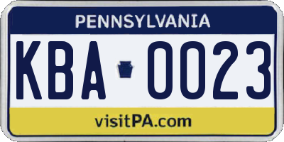 PA license plate KBA0023