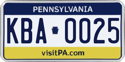 PA license plate KBA0025