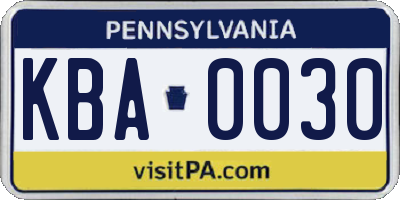 PA license plate KBA0030