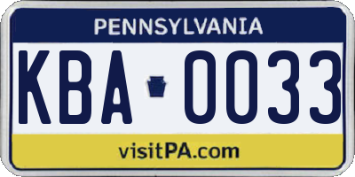 PA license plate KBA0033