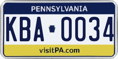 PA license plate KBA0034