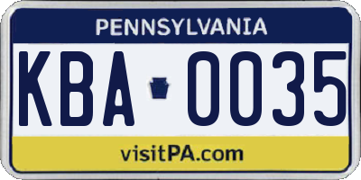 PA license plate KBA0035